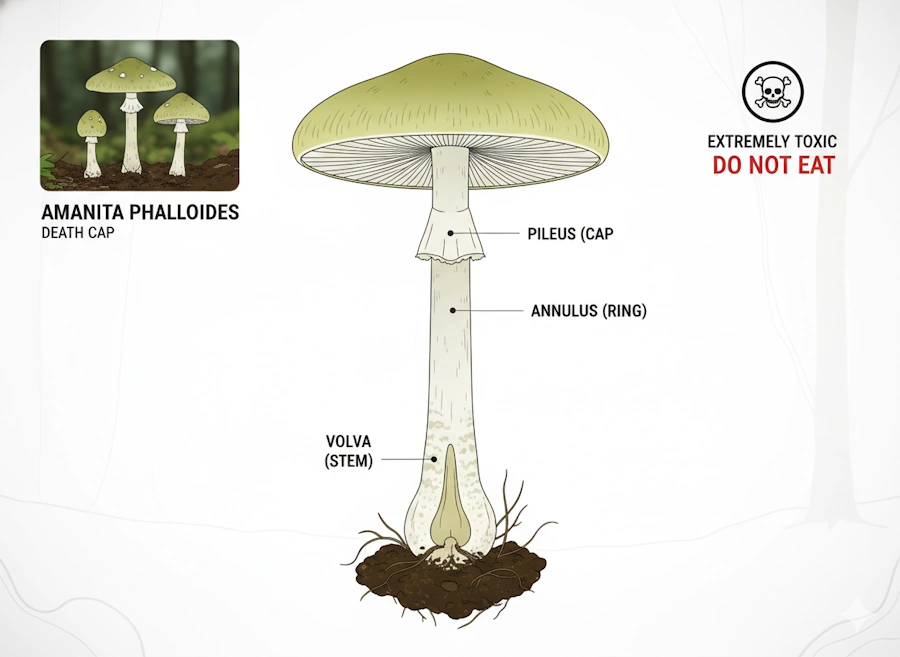 Amanita phalloides death cap anatomy