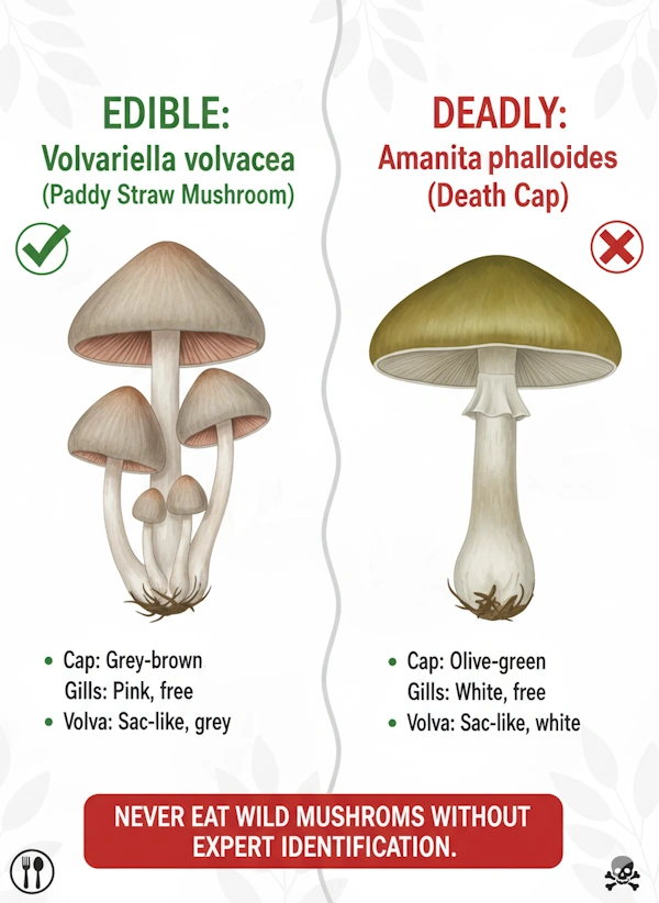 Death cap vs Straw mushroom