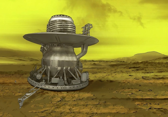 Digital illustration of Venera 9 on Venus surface