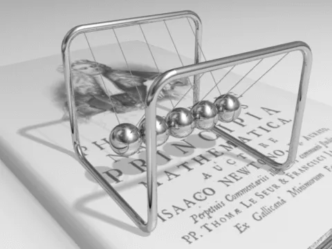 Newton cradle demonstrating forces and motion