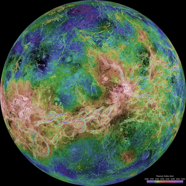 Radar-mapped surface of Venus