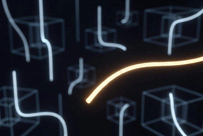 Digital illustration of tiny strings that represents the string theory in quantum physics